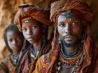 Family of a North African Tuareg tribe in traditional clothing - obrazy, fototapety, plakaty