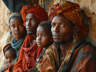 Fototapeta na wymiar Family of a North African Tuareg tribe in traditional clothing