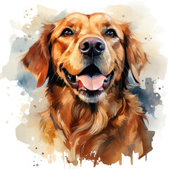 watercolor Golden Retriever clipart, Generative Ai