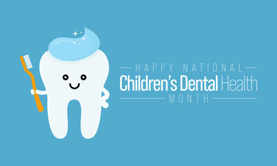 Children's dental health month is observed every year in February, to teach children the importance of good oral hygiene at an early age and visiting the dentist regularly. Vector illustration