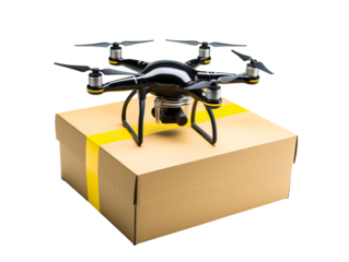 a drone delivers a box