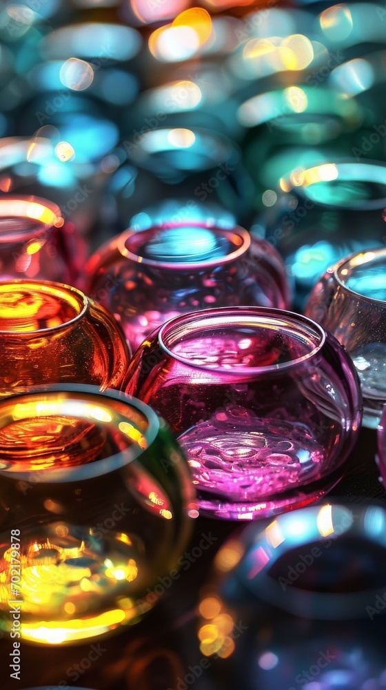 Wall mural bright abstract background with glass lenses of different colors. dynamic and visual background