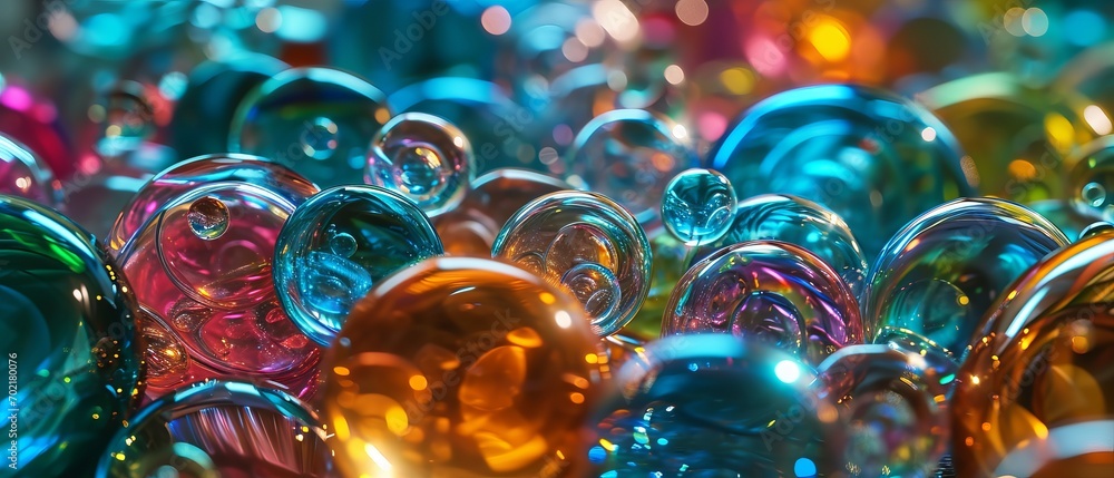 Wall mural bright abstract background with glass lenses of different colors. dynamic and visual background