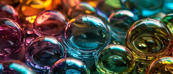 Bright abstract background with glass lenses of different colors. Dynamic and visual background