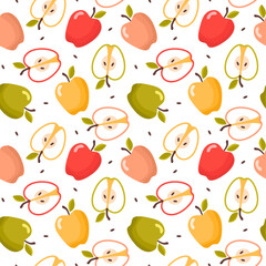 Seamless polka dot, symmetrical pattern of drawn apples