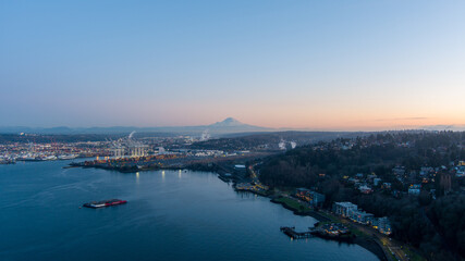 Aerial view of Mount Rainier and West Seattle