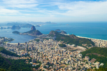 Amazing brazilian landscape, Rio de Janeiro cityscape and its natural landmark seen from above,...