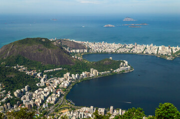 Aerial view of the city of Rodrigo de Freitas lagoon and Leblon in Rio de janeiro. Amazing and...