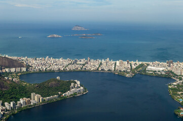 Aerial view of the city of Rodrigo de Freitas lagoon and Leblon in Rio de janeiro. Amazing and...