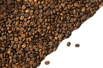 Coffee beans and ripped paper background. Copyspace for your text