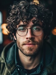 Fototapeta na wymiar a handsome man, curly hair, glasses
