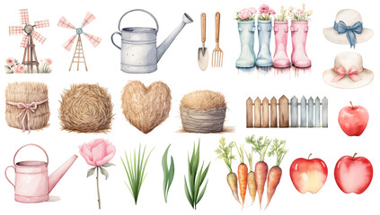 Cute country items . Valentine's Day, watercolor illustration