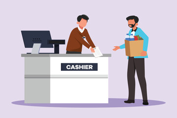 Customers paying at checkout and cashier counters concept. Colored flat vector illustration isolated.