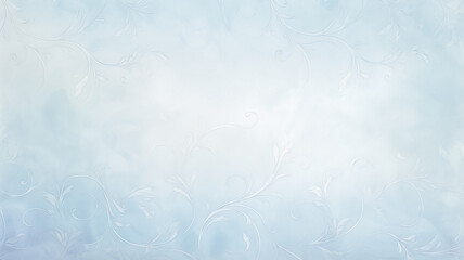 Fototapeta premium light blue soft pastel cool, delicate background with vintage floral wallpaper ornament on the wall copy space blank