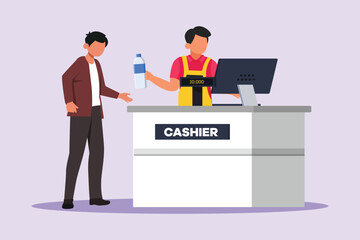 Customers paying at checkout and cashier counters concept. Colored flat vector illustration isolated.