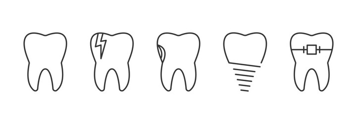 DENTISTRY line icon set. Dentist,  Teeth, Human Health, Implant, Dental Braces. Vector illustration