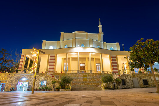 The Great Mosque of Durr&euml;s night light 2 january 2024 sqaure