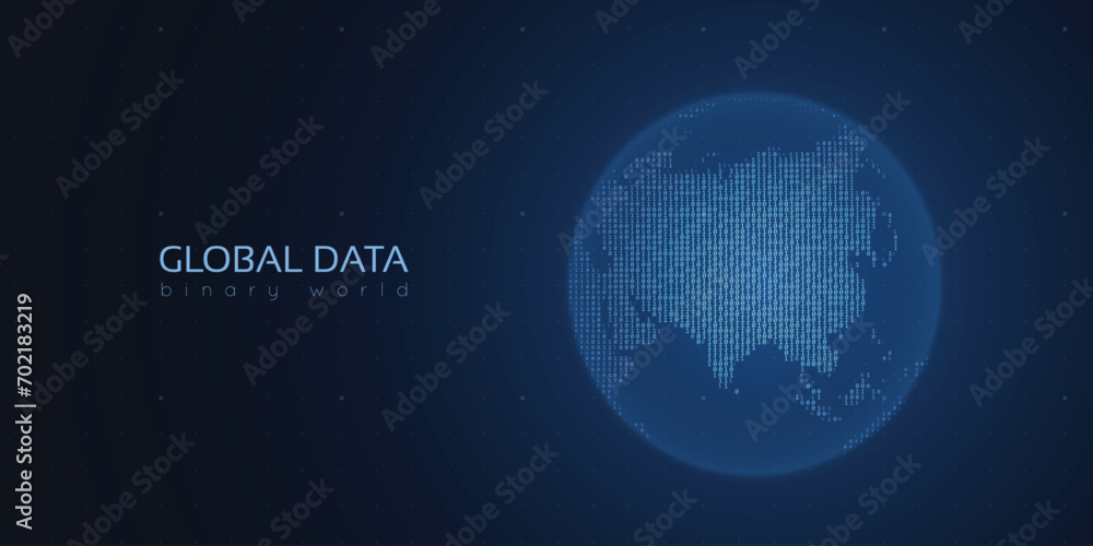 Poster binary planet earth. big data global analytics. worldwide data connection.