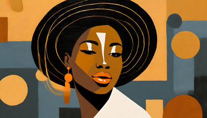 Portrait art painting of beautiful African woman