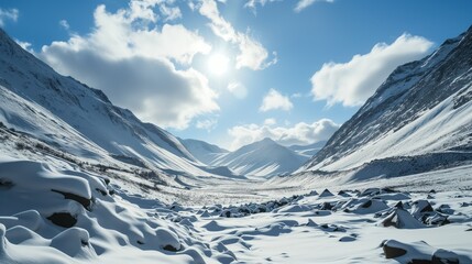 Natural landscape of snow-capped mountains