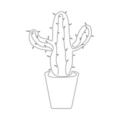 Continuous single-line art of cactus. Cute cactus one-line drawing vector and illustration