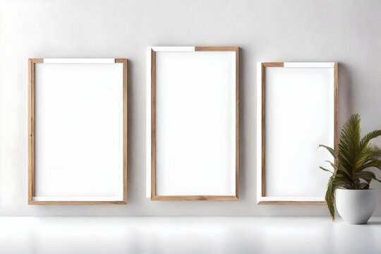 frame on a wall White blank picture frame, realistic vertical picture frame, A4. Empty white picture frame mockup template isolated. Vector illustration