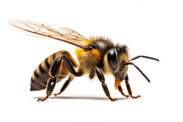 macro shot of a bee isolated on white or transparent png background