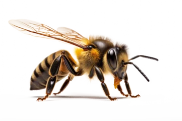 Zelfklevend Fotobehang macro shot of a bee isolated on white or transparent png background © David Kreuzberg
