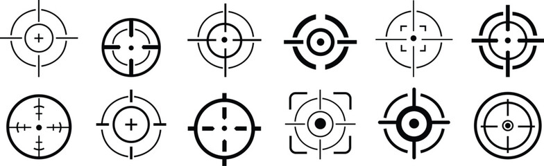 Set of target destination icon. Aim sniper . Focus cursor bull eye mark . Vector, Gun Sight Crosshairs Bullseye. sniper rifle target. Focus target . Target goal, focus arrow. marketing aim design, - obrazy, fototapety, plakaty
