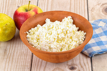 Organic cottage cheese in the bowl