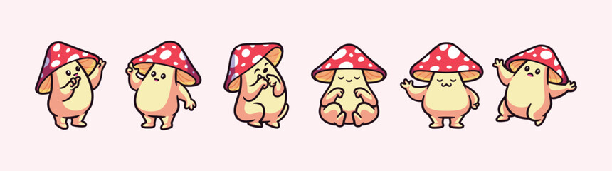 Mushroom pack collection cartoon character vector illustration