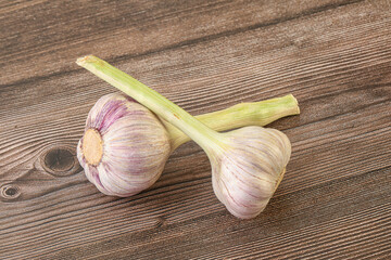 Two Young garlic over background