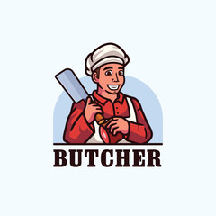 Butcher cartoon mascot character logo design