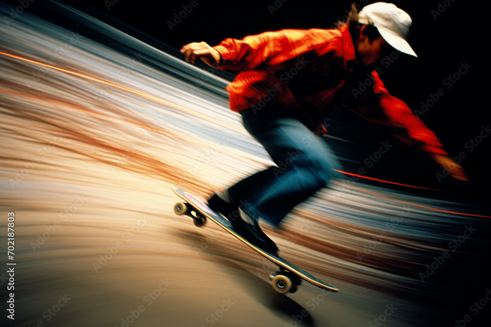 Leinwandbilder Abstract representation of a skateboarder executing a grind, using sharp lines and urban tones to convey the edgy and rebellious nature of skateboarding.