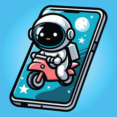 Free vector cute astronout hold smartphone cartoon flat isolated illustration