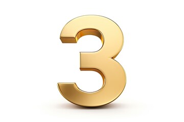 Gold Number 3 Three On White Background