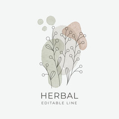 Herbal Editable line art Design. Natural organic herbal label for Cosmetics, Pharmacy, healthy food
