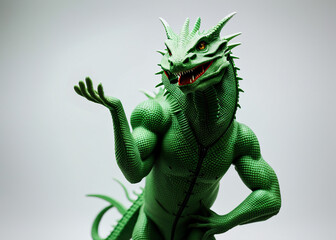 Obraz premium Green dragon, emotions, greeting, stylish suit. 