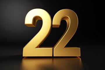 Fototapeta na wymiar Gold Number 22 Twenty Two On Black Background