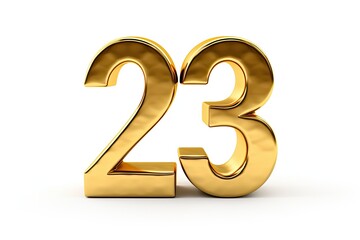 Gold Number 23 Twenty Three On White Background