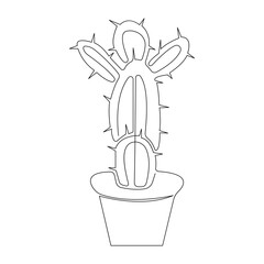 Continuous single-line art of cactus. Cute cactus one-line drawing vector and illustration