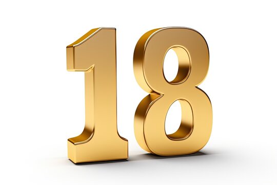 Gold Number 18 Eighteen On White Background