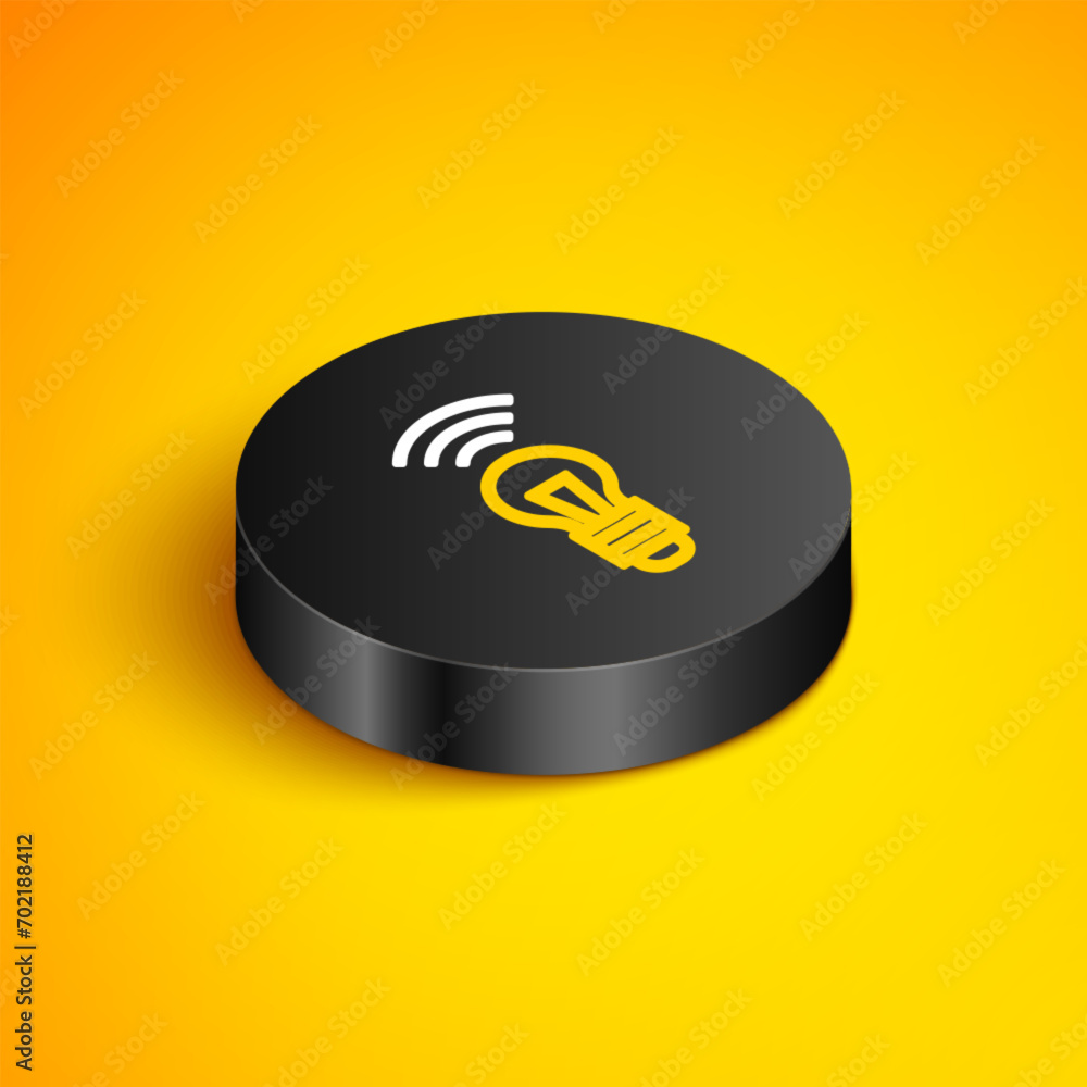 Poster isometric line smart light bulb system icon isolated on yellow background. energy and idea symbol. i