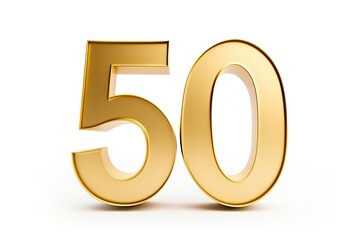Gold Number 50 Fifty On White Background