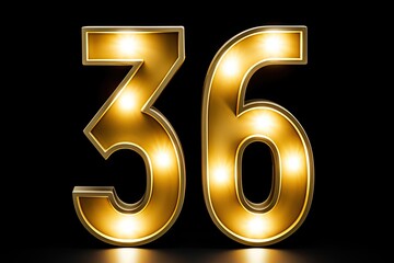 Gold Number 36 On Black Background
