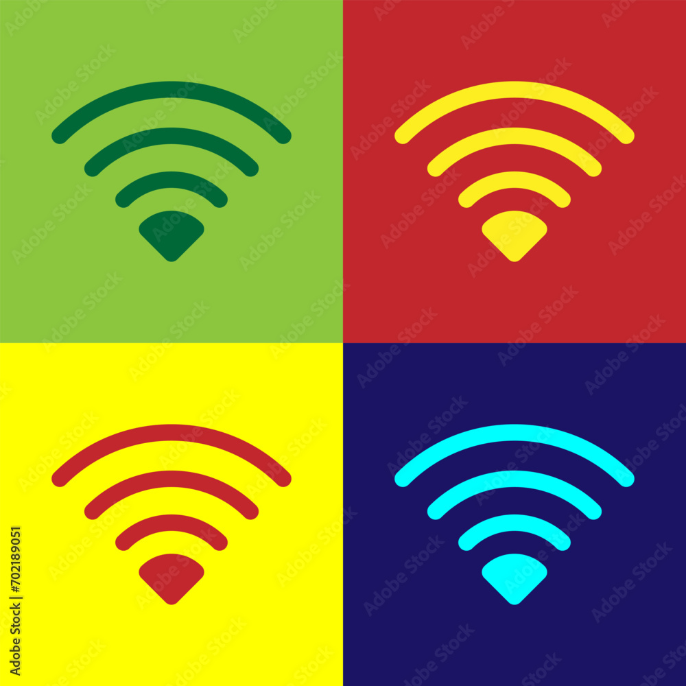 Poster pop art wi-fi wireless internet network symbol icon isolated on color background. vector