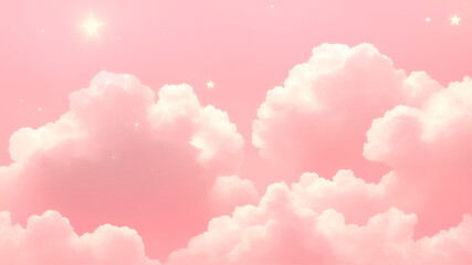 Pink Sky with Clouds and Stars. The sky is a beautiful shade of pink, and the clouds are soft and fluffy.