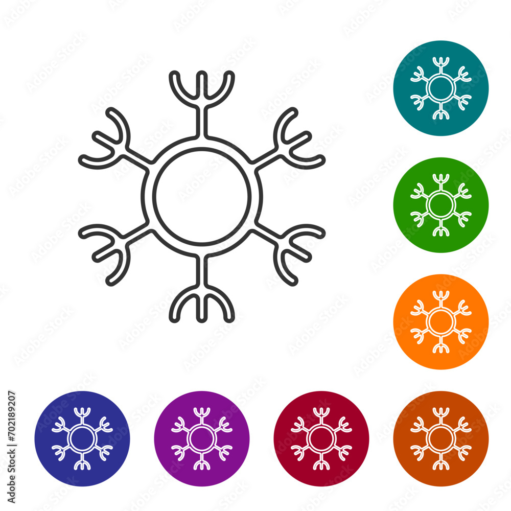 Poster black line snowflake icon isolated on white background. set icons in color circle buttons. vector
