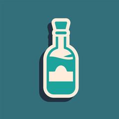 Green Bottles of wine icon isolated on green background. Long shadow style. Vector