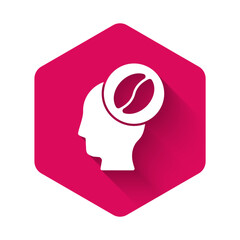 White Barista icon isolated with long shadow. Pink hexagon button. Vector